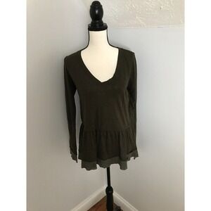 Anthropologie t.la long-sleeve olive green babydoll shirt - Size Small
